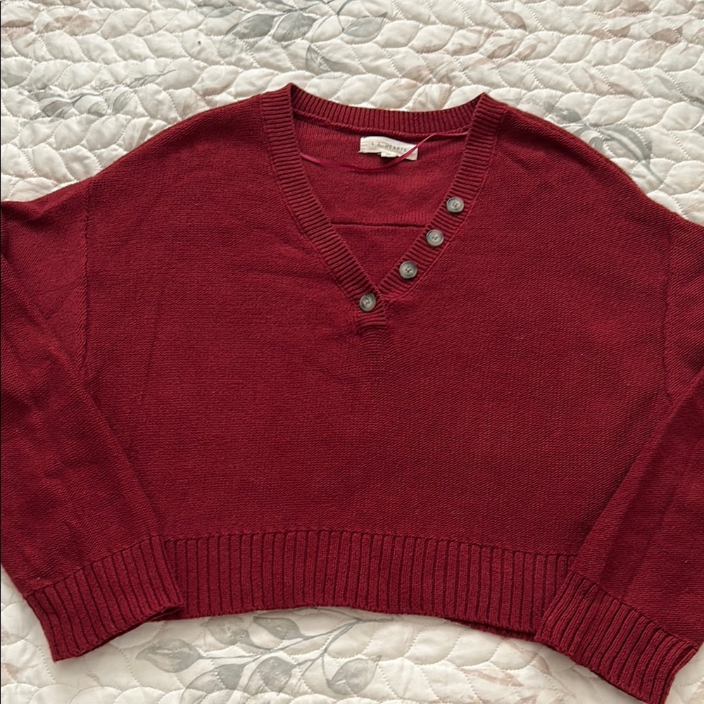 LA Hearts V-Neck Sweater Cropped Ribbed Knit